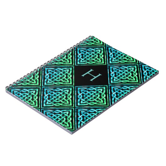 Monogram Celtic Knot Blue Green Pattern Notitieboe Notitieboek (Linkerzijde)