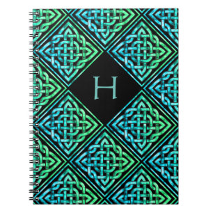 Monogram Celtic Knot Blue Green Pattern Notitieboe Notitieboek