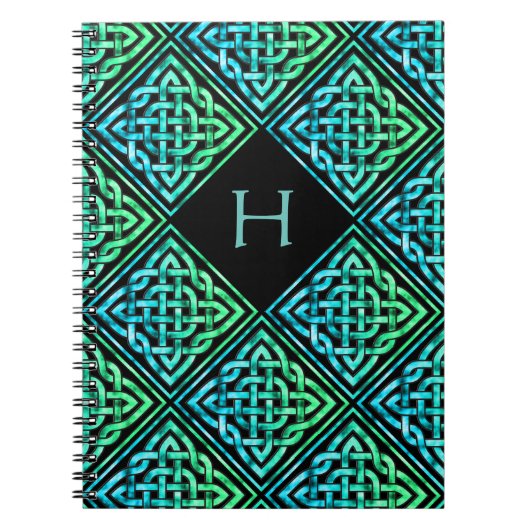Monogram Celtic Knot Blue Green Pattern Notitieboe Notitieboek (Voorkant)