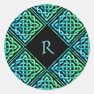 Monogram Celtic Knot Blue Green Ronde Sticker