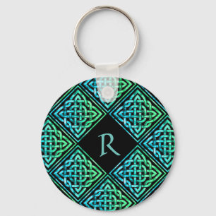 Monogram Celtic Knot Blue Green Round Sleutelhange Sleutelhanger