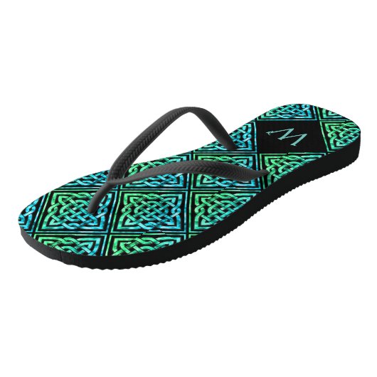 Monogram Celtic Knot Blue Green Teenslippers (Schuin)