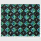 Monogram Celtic Knot Blue Green Wrapping Paper Cadeaupapier (Vlak)