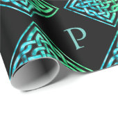 Monogram Celtic Knot Blue Green Wrapping Paper Cadeaupapier (Rol Hoek)