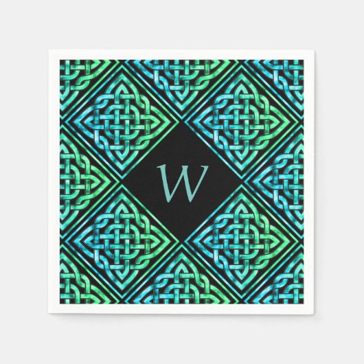 Monogram Celtic Knot Blue Paper Napkins Servet (Voorkant)