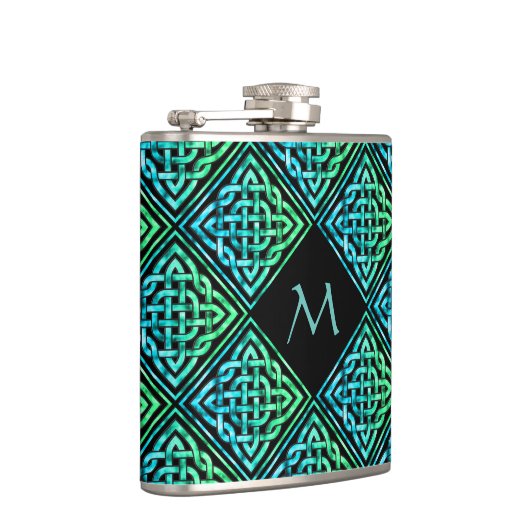 Monogram Celtic Knot Diamond Blue Green Hip Flask Heupfles (Rechts)