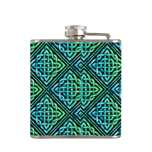 Monogram Celtic Knot Diamond Blue Green Hip Flask Heupfles (Achterkant)
