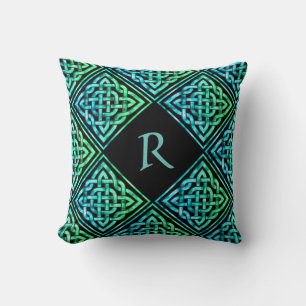 Monogram Celtic Knot: Diamond Blue Green Pillow Kussen