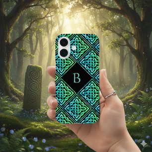 Monogram Celtic Knot Groen Teal iPhone 16 Hoesje