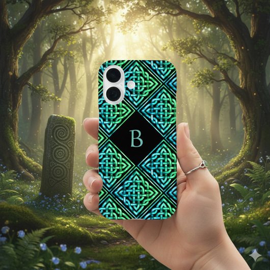 Monogram Celtic Knot Groen Teal iPhone 16 Hoesje