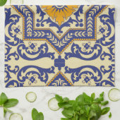 Monogram Ceramic Azulejo Style Blue Towel Theedoek (Gevouwen)