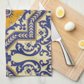 Monogram Ceramic Azulejo Style Blue Towel Theedoek (Quarter Fold)