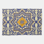 Monogram Ceramic Azulejo Style Blue Towel Theedoek (Horizontaal)