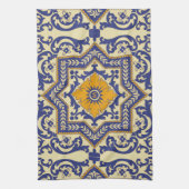 Monogram Ceramic Azulejo Style Blue Towel Theedoek (Verticaal)