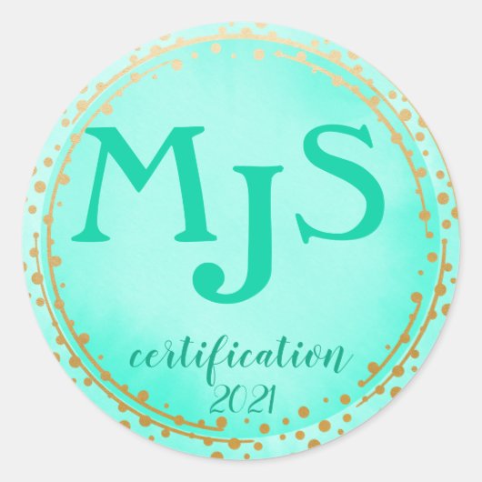 Monogram Certificatiejaar Waterverf Gold Doodle Ronde Sticker (Voorkant)