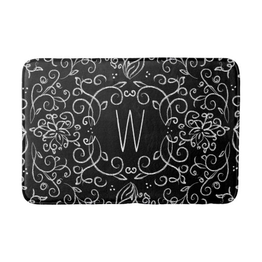 Monogram Chalk Black en White Filigree Badmat (Voorkant)
