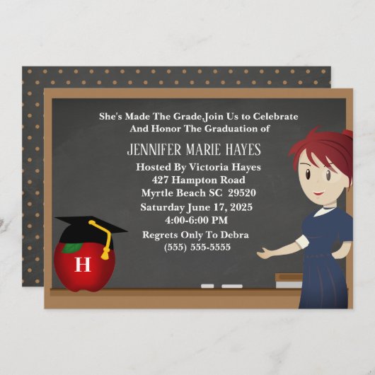 Monogram Chalkboard Afstuderen leraar Kaart (Voorkant / Achterkant)