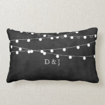 Monogram Chalkboard airy Lights & Hearts Pillow
