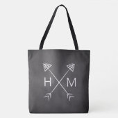 Monogram Chalkboard Arrows Initiaal Boho Bohemian Tote Bag (Voorkant)