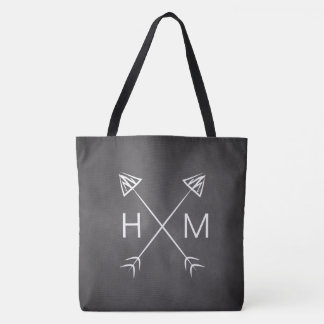 Monogram Chalkboard Arrows Initiaal Boho Bohemian Tote Bag