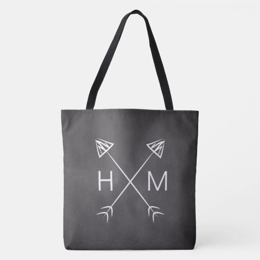 Monogram Chalkboard Arrows Initiaal Boho Bohemian Tote Bag (Voorkant)