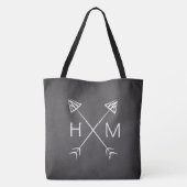 Monogram Chalkboard Arrows Initiaal Boho Bohemian Tote Bag (Achterkant)