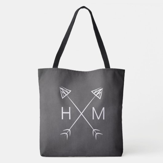 Monogram Chalkboard Arrows Initiaal Boho Bohemian Tote Bag (Achterkant)