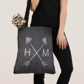 Monogram Chalkboard Arrows Initiaal Boho Bohemian Tote Bag (Dichtbij)