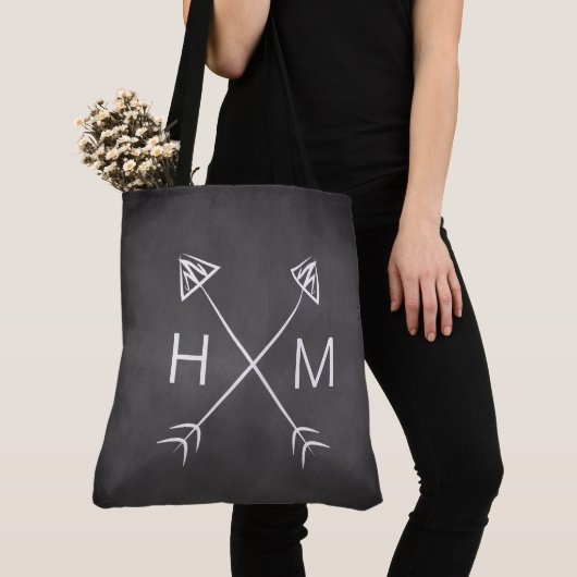 Monogram Chalkboard Arrows Initiaal Boho Bohemian Tote Bag (Dichtbij)