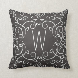 Monogram Chalkboard Black en White Filigree Kussen