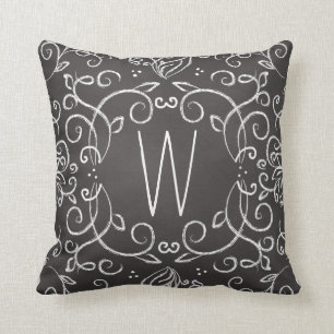Monogram Chalkboard Black en White Filigree Kussen