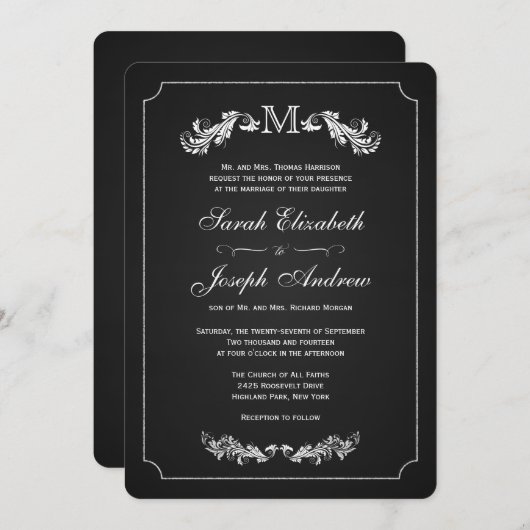 Monogram Chalkboard Formal Wedding Invitations Kaart (Voorkant / Achterkant)