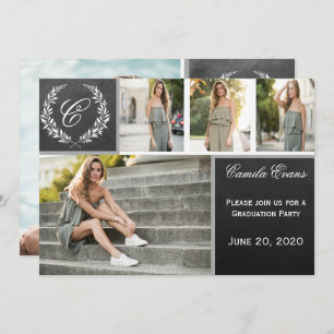 Monogram Chalkboard Graduation Party Kaart