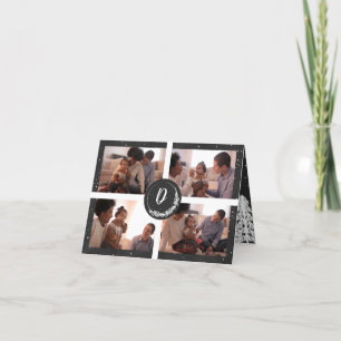 Monogram Chalkboard Snowy Pine Tree Forest 3-foto Feestdagen Kaart