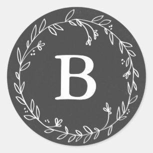 Monogram Chalkboard Wreatstickers Ronde Sticker