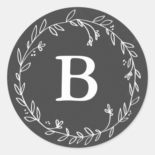 Monogram Chalkboard Wreatstickers Ronde Sticker (Voorkant)
