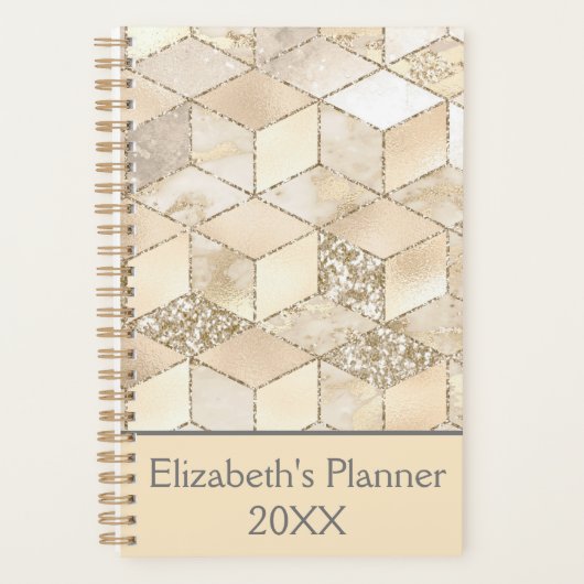 Monogram Champagne Glitter Cream Beige Geometrisch Planner (Voorkant)