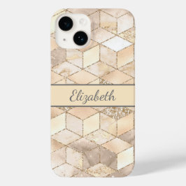 Monogram Champagne Glitter Gray Peach Geometric Case-Mate iPhone 14 Hoesje