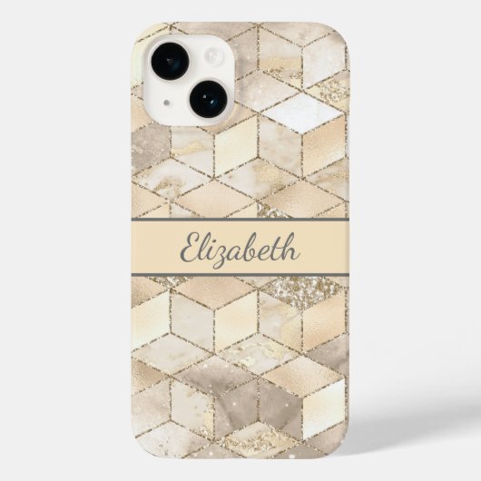 Monogram Champagne Glitter Gray Peach Geometric Case-Mate iPhone Case (Achterkant)