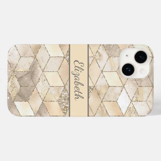 Monogram Champagne Glitter Gray Peach Geometric Case-Mate iPhone Case (Achterkant (horizontaal))