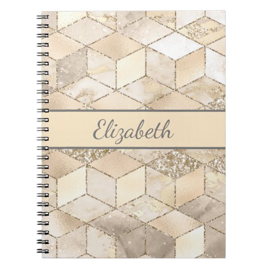 Monogram Champagne Glitter Grijs Perzik Geometrisc Notitieboek (Voorkant)