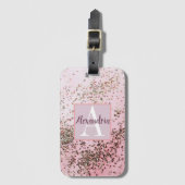 Monogram Champagne Pink Confetti Bagagelabel (Voorkant (verticaal))