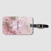 Monogram Champagne Pink Confetti Bagagelabel (Voorkant (horizontaal))