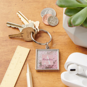 Monogram Champagne Pink Confetti Sleutelhanger