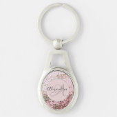 Monogram Champagne Roze Confetti Gepersonaliseerd Sleutelhanger (Voorkant)