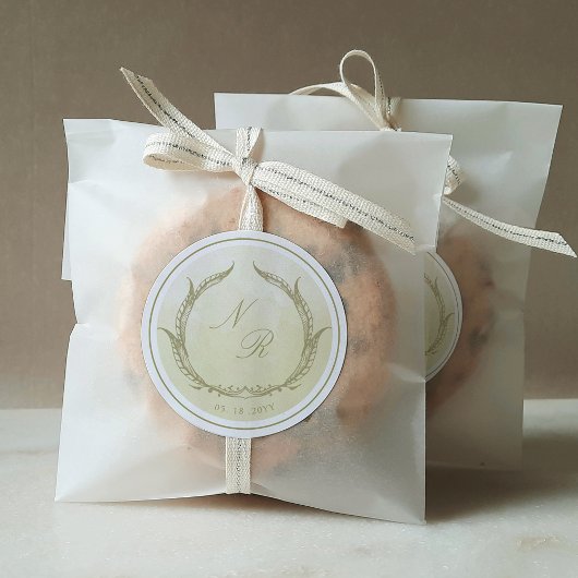 Monogram Champagne Waterverf Envelope Seal/Favorie Ronde Sticker