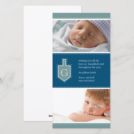 Monogram Chanoeka Dreidel Fotokaart Feestdagenkaart (Voorkant / Achterkant)