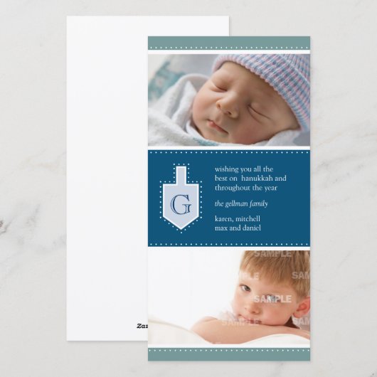 Monogram Chanoeka Dreidel Fotokaart Feestdagenkaart (Voorkant / Achterkant)