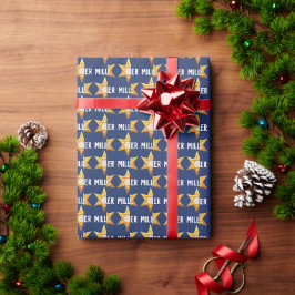 Monogram Chanoeka Golden David Star op Navy Blue Cadeaupapier