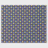 Monogram Chanoeka Golden David Star op Navy Blue Cadeaupapier (Vlak)